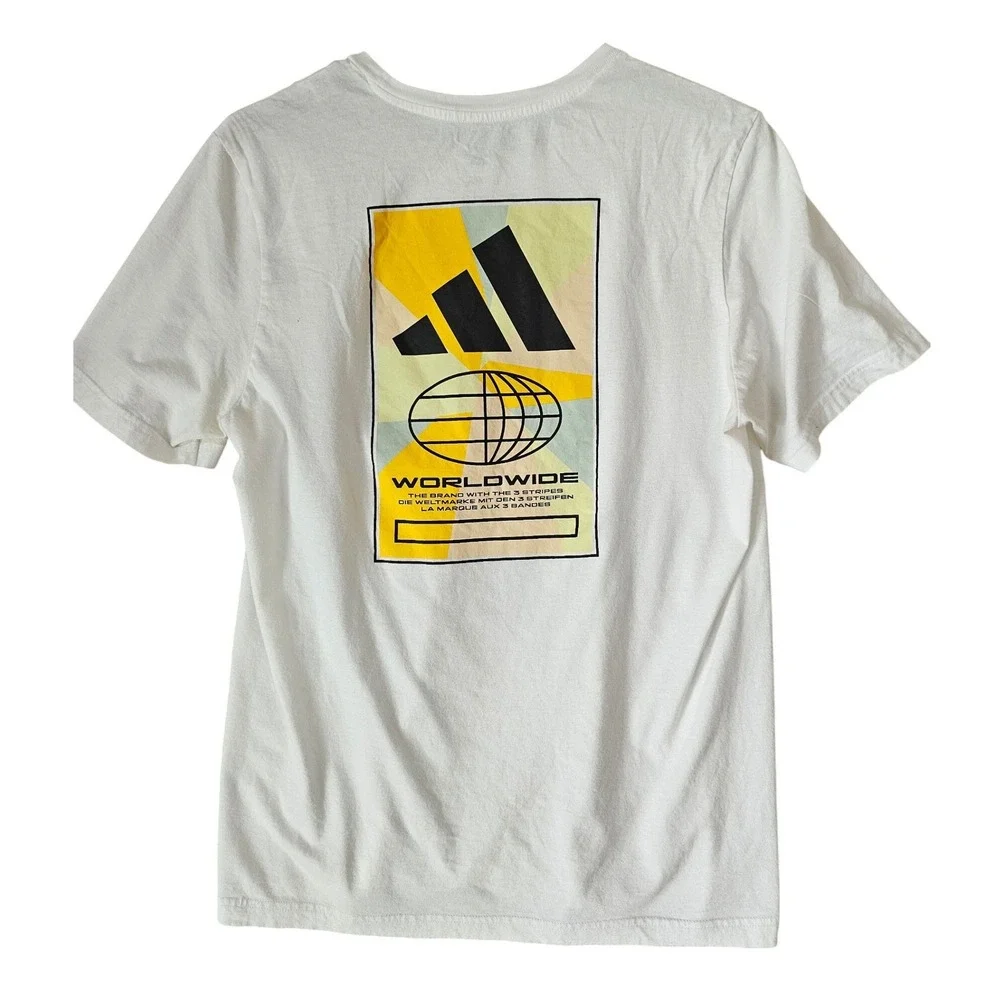 Adidas Mens Worldwide Graphic T-Shirt White Regular Fit Crew Neck Medium